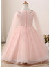 Pearl Beaded Blush Pink Embroidery Lace Tulle Flower Girl Dress